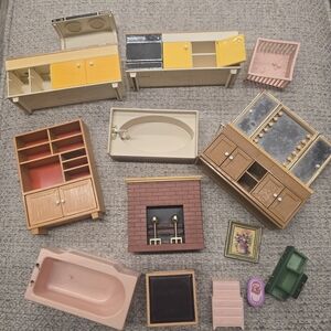 Vintage Dollhouse Furniture Lot Of Dollhouse Furniture, Marx, Tomy, Fisher Price